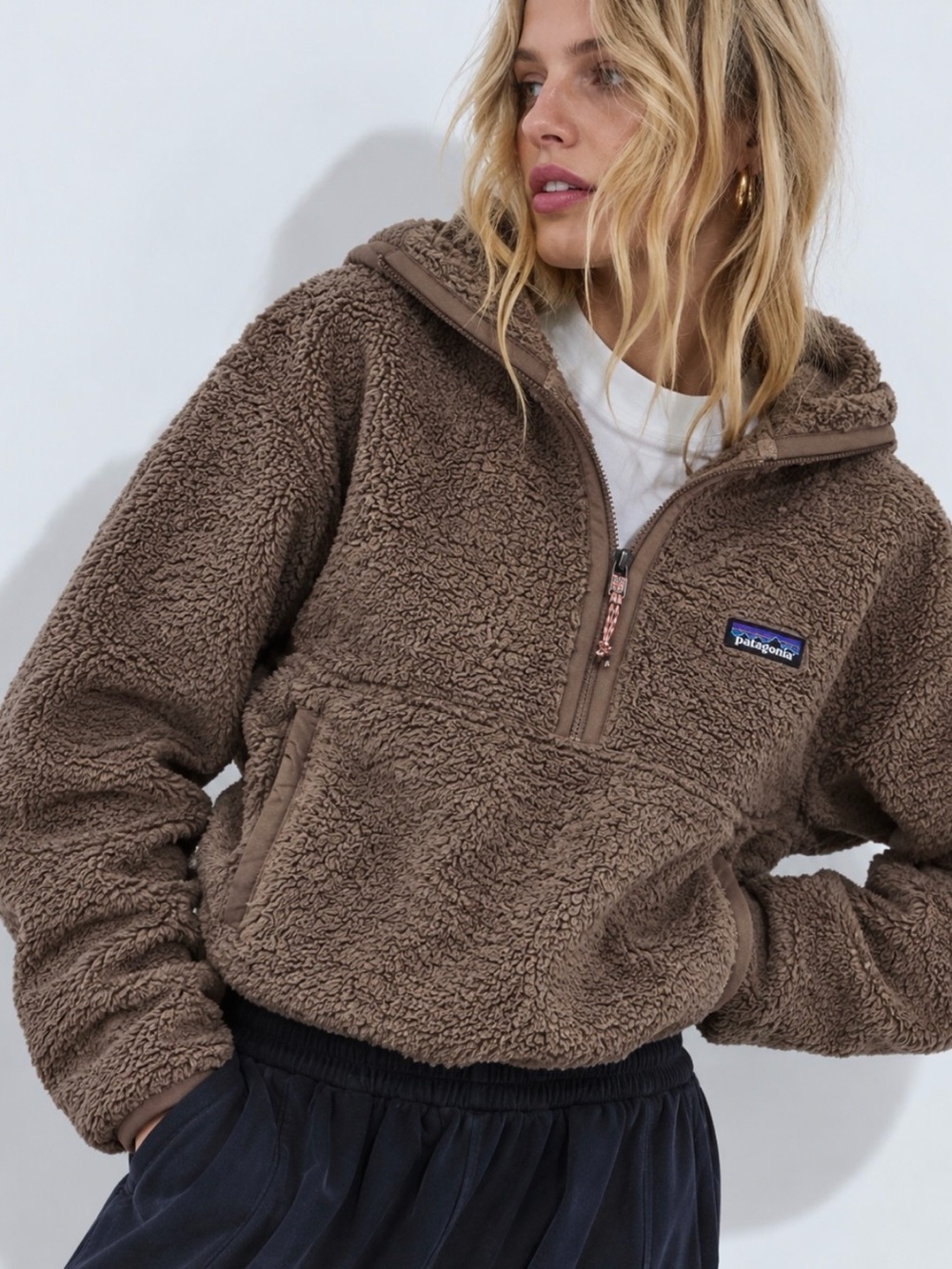 Patagonia Los Gatos Brown Hooded Pullover Quarter-Zip Fleece Sweater Size S